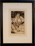 William Stephen Coleman, Young Woman seated on a Step, sepia etching