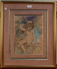 William Stephen Coleman, Study of a Child in a Tree, watercolour