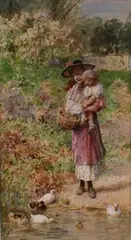 William Stephen Coleman, Mother and Child feeding Ducks, 1901, watercolour and gouache