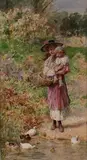William Stephen Coleman, Mother and Child feeding Ducks, 1901, watercolour and gouache