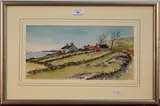 Gyrth Russell, View of a Coastal Hillside with Cottages, watercolour over pencil