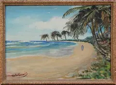 Noël Coward, View of a Jamaican Beach, oil on canvas laid on board