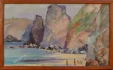 Noël Coward, View of a Jamaican Beach with Rocky Headland, oil on board