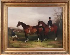W.J. Shayer, Huntsmen and Horses in a Landscape, 1872, oil on canvas