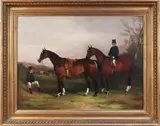 W.J. Shayer, Huntsmen and Horses in a Landscape, 1872, oil on canvas
