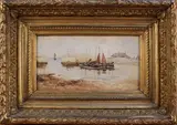 Robert Gemmell Hutchison, Leith Fishing Boats in a Harbour