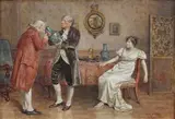 George Goodwin Kilburne, The Connoisseur' and 'The Welcome Visitor, a pair of early 20th Century watercolours with touches of gouache