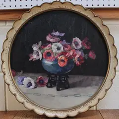 Elizabeth King, Anemones, tondo watercolour