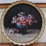 Elizabeth King, Anemones, tondo watercolour