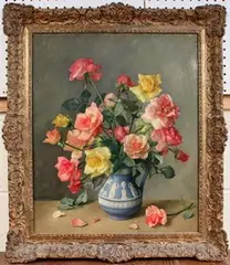 Ruth Klausner, Still Life Study of Flowers in a Jasperware Jug, oil on canvas
