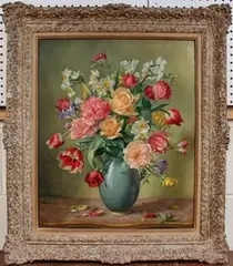 Ruth Klausner, Still Life Study of Spring Flowers in a Vase, oil on canvas
