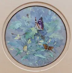 Gordon Beningfield, Purple Emperor (Apatura Iris) and Heath Fritillary (Mellicta Athalia)' (Study of the Butterflies amongst Foliage), watercolour and coloured chalks with touches of gouache