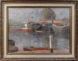 James Kidwell Popham, Timber Barges, 1949, oil on canvas