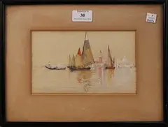Henry Roderick Newman, Boats on the Lagoon, Venice, 1882, watercolour
