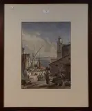 Henri-Arthur Bonnefoy, Continental Harbour with Figures and Sailing Boats, watercolour