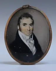 George Engleheart, Oval Miniature Portrait of a Gentleman wearing a Navy Jacket, watercolour