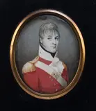 Henry Brooke Kirchhoffer, Oval Miniature Portrait of a Gentleman wearing the Uniform of the 96th Foot, his Scarlet Jacket with Gold Epaulettes, the Shoulder Belt with Regimental Plate, 1804, watercolour on ivory