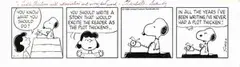 Charles M. Schulz, Peanuts Cartoon with Lucy and Snoopy, 1986, pen and ink with correction ink