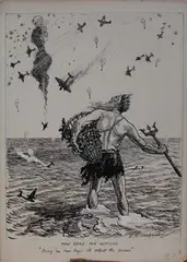 Ernest Howard Shepard, New Game for Neptune, Bring 'em down boys, I'll collect the pieces, pen and ink highlighted in white