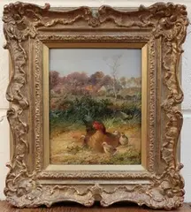 Poultry in a Landscape by George Arthur Hickin, oil on board, sold Mar 2015