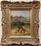 George Arthur Hickin, Poultry in a Landscape, oil on board