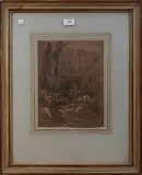 Théodore Rousseau, Mountainous Landscape, pencil drawing with touches of white