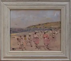 Walter J. Beauvais, Beach Scene, acrylic on board