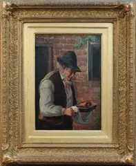 David W. Haddon, Elderly Man carrying a Joint of Meat, oil on canvas