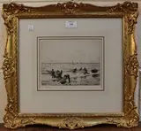Hauling the Seine by William Lionel Wyllie, monochrome etching, sold Mar 2015