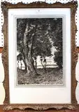 Henri Harpignies, Woodland View looking towards a Lake, 1910, charcoal drawing