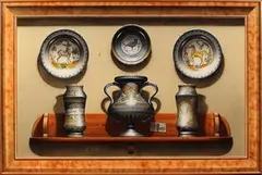 Christopher John Harrison, Trompe L'Oeil Still Life Study of Delft Pottery, oil on board