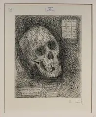 Damien Hirst, Happy Christmas (Skull), monochrome etching
