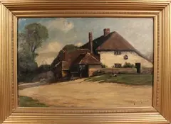 Harold Goldthwaite, View of a Thatched Cottage, oil on canvas