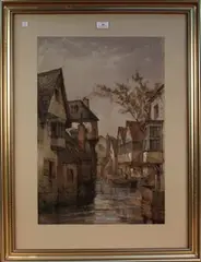 Canal Scene with Timber-framed Houses by Richard Henry Nibbs, watercolour and gouache, sold Dec 2014