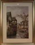 Richard Henry Nibbs, Canal Scene with Timber-framed Houses