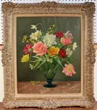 Ruth Klausner, Still Life Study of Spring Flowers in a Glass Vase, oil on canvas