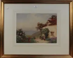 Benjamin D. Sigmund, Landscape Views with Figures outside Cottages, a pair of late 19th/early 20th Century watercolours with touches of gouache