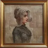 Half Length Portrait of a Young Woman wearing a Bonnet by Eliza Mary Burgess, 1904, oil on canvas, sold Dec 2014