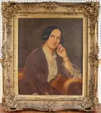 William Roos, Half Length Portrait of a Lady seated on a Settee, 1852, oil on canvas