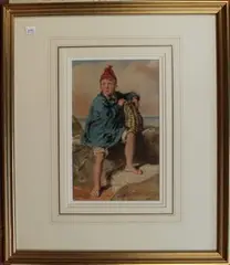 William Henry Hunt, Fisherboy in a Coastal Landscape, watercolour