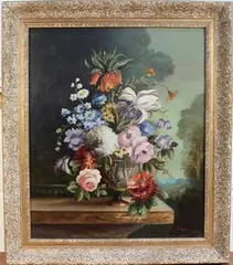 Albert Williams, Still Life Study of Flowers on a Ledge, oil on panel