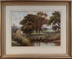 Reginald Aspinwall, Landscape with Ducks on a Pond, 1906, watercolour and gouache