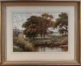 Reginald Aspinwall, Landscape with Ducks on a Pond, 1906, watercolour and gouache