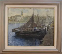 J. Sarquella, View of Palamos Harbour, oil on canvas
