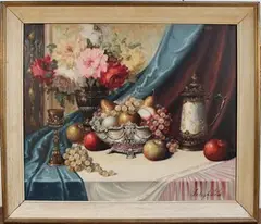 Béla Balogh, Still Life Study of a Laden Tabletop, oil on canvas