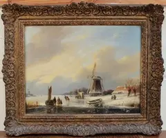 Salomon Leonardus Verveer, View of a Frozen Dutch River, oil on panel