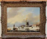 Salomon Leonardus Verveer, View of a Frozen Dutch River, oil on panel