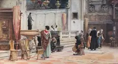Alexandre Nicolaievich Roussoff, Aprés la Messe, watercolour