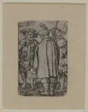 Hans Sebald Beham, Three Soldiers and a Dog, monochrome engraving