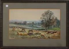 Landscape with Sheep by Henry J. Kinnaird, watercolour, sold Sep 2014